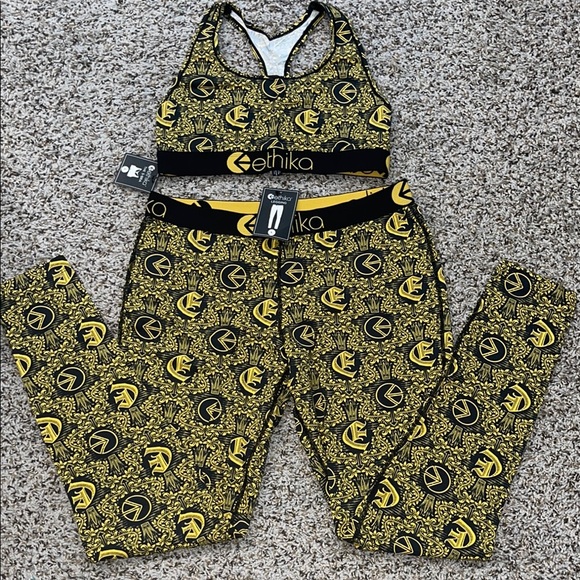 ethika Pants - Ethika Yellow and Black Sports Bra and Leggings Set